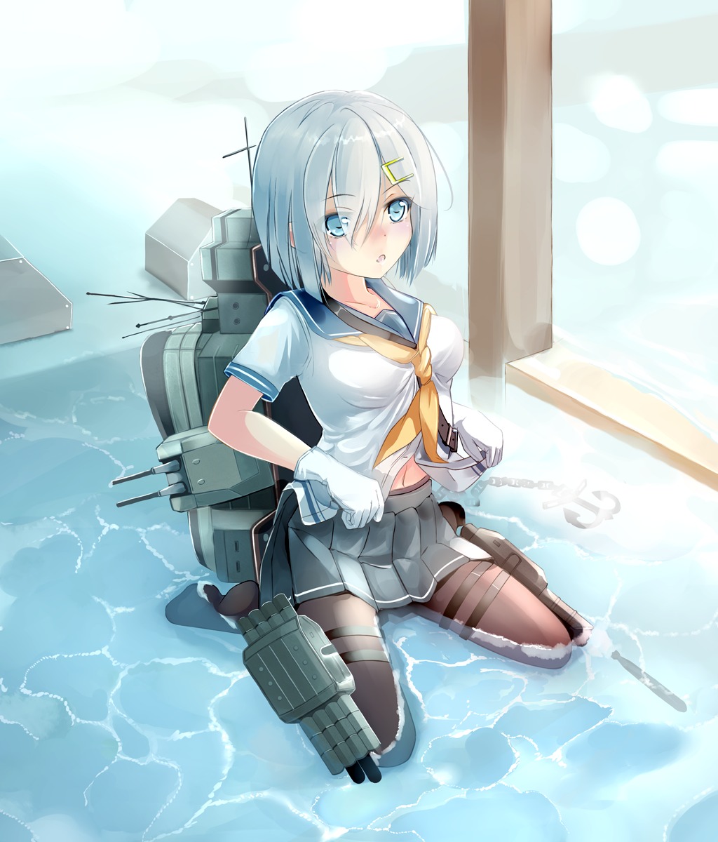 garter, hamakaze_(kancolle), kantai_collection, miyabi_(miyabi), pantyhose, seifuku, shirt_lift, wet