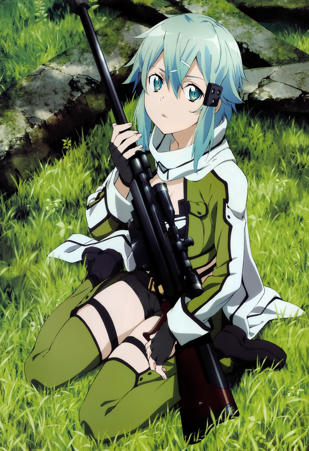 gun, gun_gale_online, ochiai_hitomi, sinon, sword_art_online, thighhighs