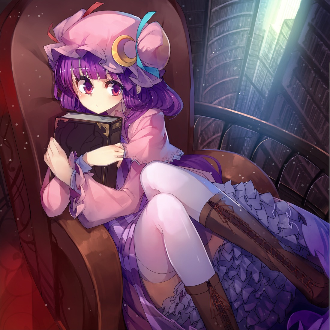 dress, patchouli_knowledge, thighhighs, touhou, ukyo_rst