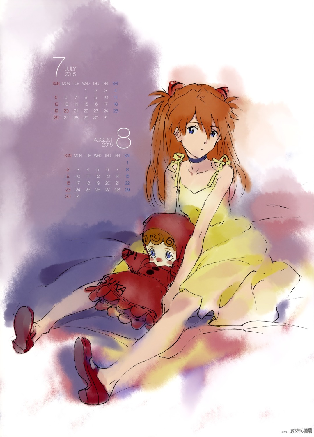 calendar, dress, heels, honda_takeshi, neon_genesis_evangelion, souryuu_asuka_langley, summer_dress