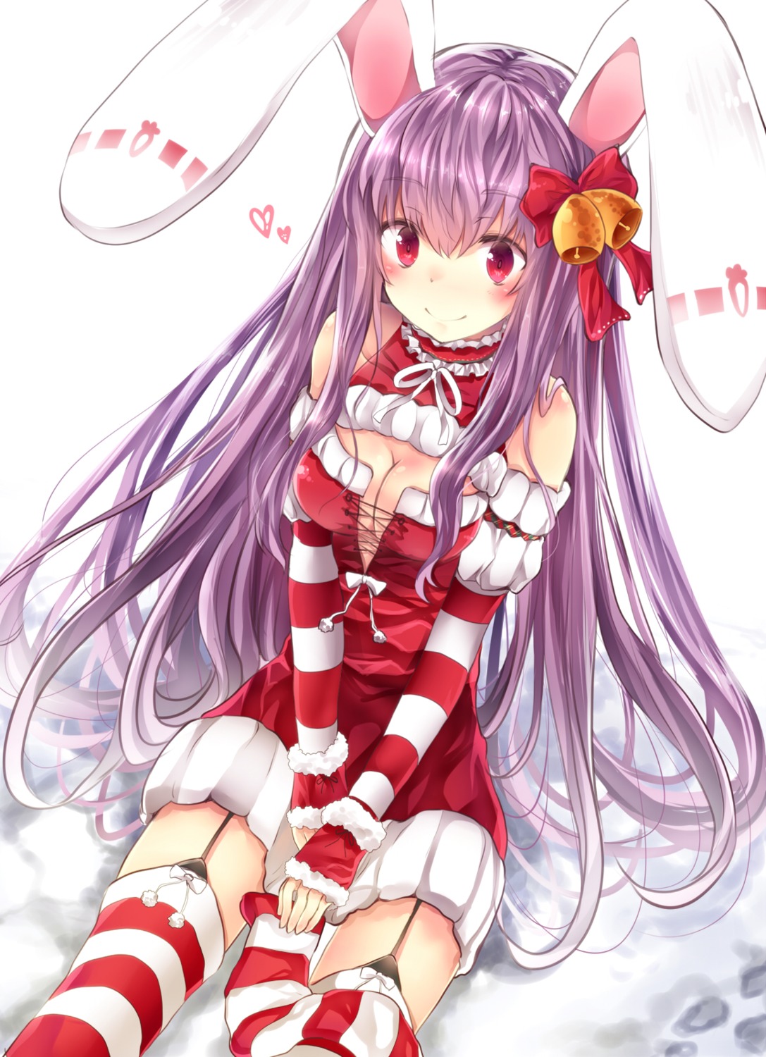animal_ears, bunny_ears, christmas, cleavage, dress, reisen_udongein_inaba, stockings, thighhighs, touhou, xe-cox