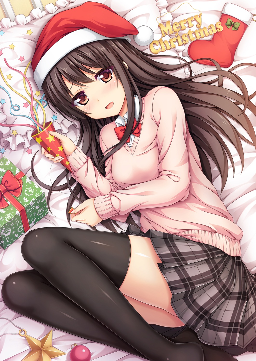 christmas, nakamura_sumikage, seifuku, thighhighs