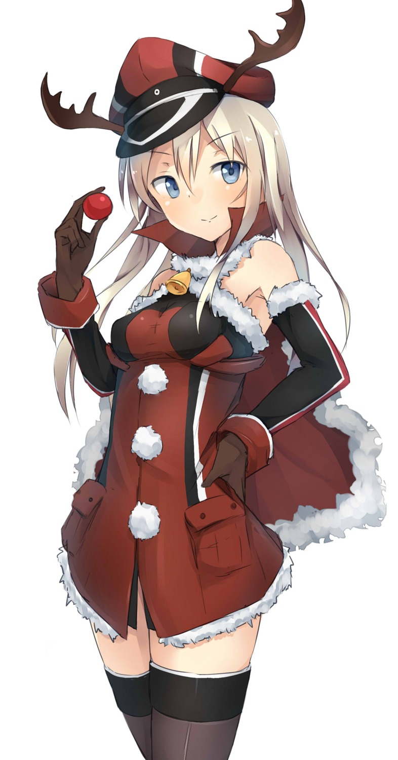 bismarck_(kancolle), christmas, dress, horns, kantai_collection, metindone, thighhighs