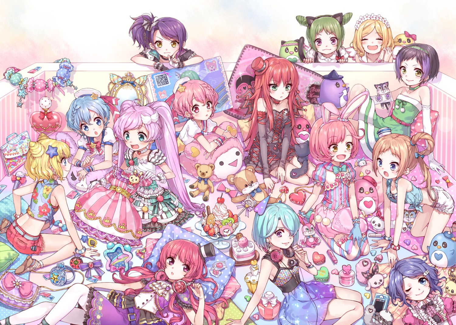 amamiya_rizumu, animal_ears, ayase_naru, bunny_ears, dorothy_west, dress, fukuhara_an, gothic_lolita, headphones, houjou_cosmo, houjou_sophie, leona_west, lolita_fashion, manaka_lala, minami_mirei, morizono_wakana, nekomimi, pretty_rhythm, pretty_rhythm:_rainbow_live, pretty_series, pripara, renjouji_bell, rinne_(pretty_rhythm), rojiko, suzuno_ito, tail, takanashi_otoha, thighhighs, toudou_shion