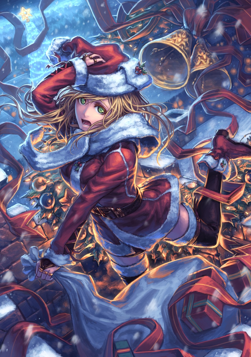 christmas, dress, heels, tatsuya_(artist), thighhighs
