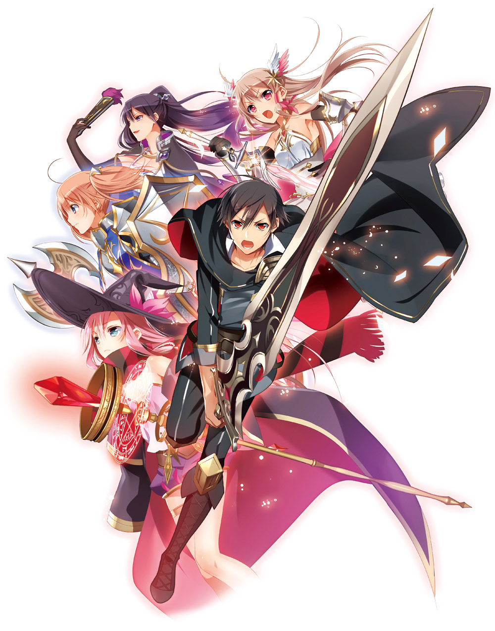 armor, dress, murakami_yuichi, sanjo_tsubaki, sword, unsimulated_incubator_eiyuu_butai_kakusei, weapon, witch