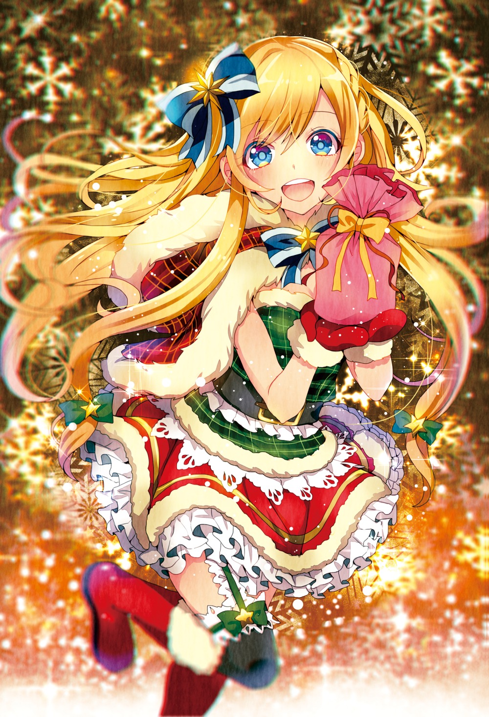 christmas, cleavage, sazanami_shione, stockings, thighhighs