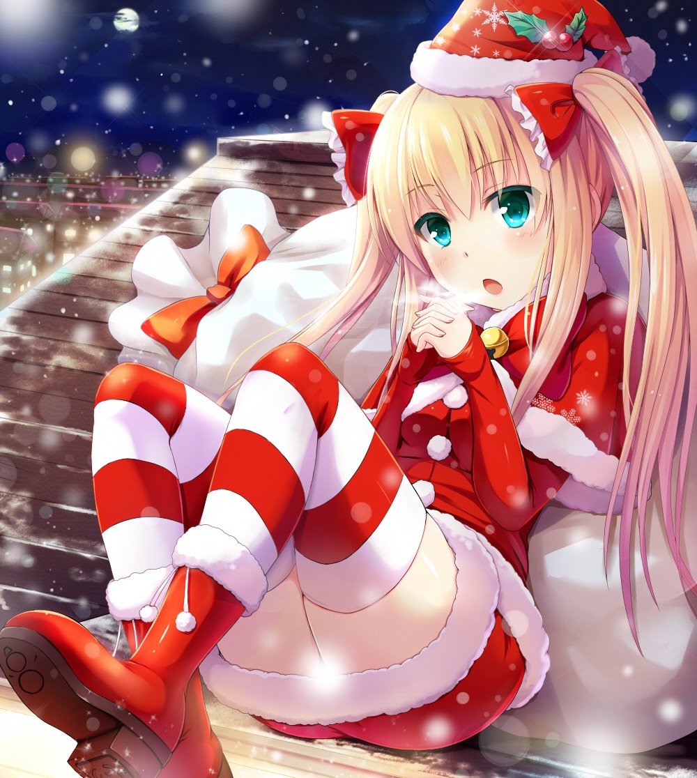christmas, dress, heels, sen_kagura, thighhighs