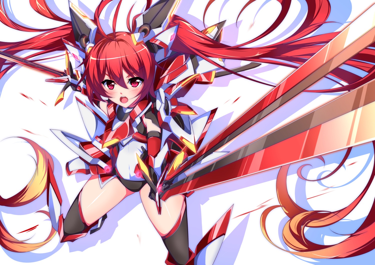 bodysuit, genderswap, mitsuka_souji, narumi_cristear_note, ore_twintail_ni_narimasu, sword, tailred, thighhighs