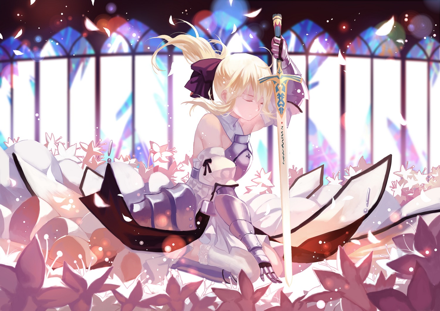 armor, artoria_pendragon_(fate), dress, fate/stay_night, joseph_lee, sword, thighhighs