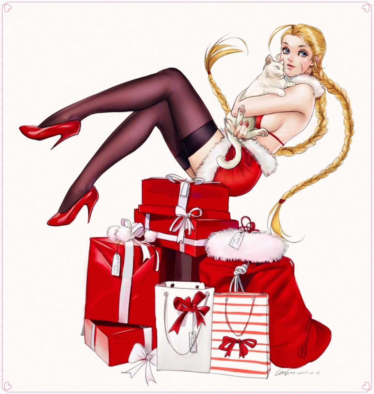 bikini_top, cammy_white, christmas, gtolin_chang, heels, neko, street_fighter, swimsuits, thighhighs