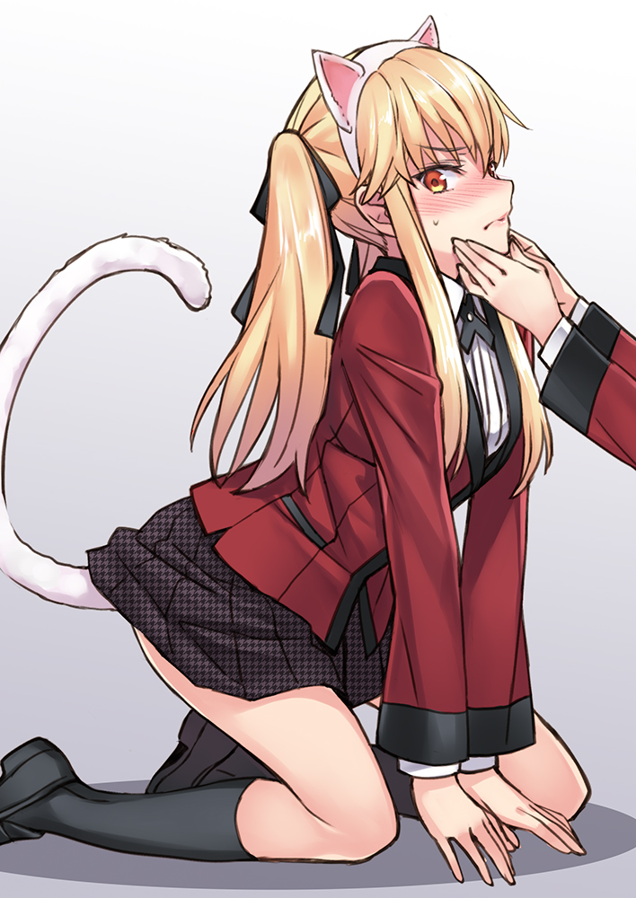animal_ears, kakegurui, matsuryuu, nekomimi, saotome_mary, seifuku, tail