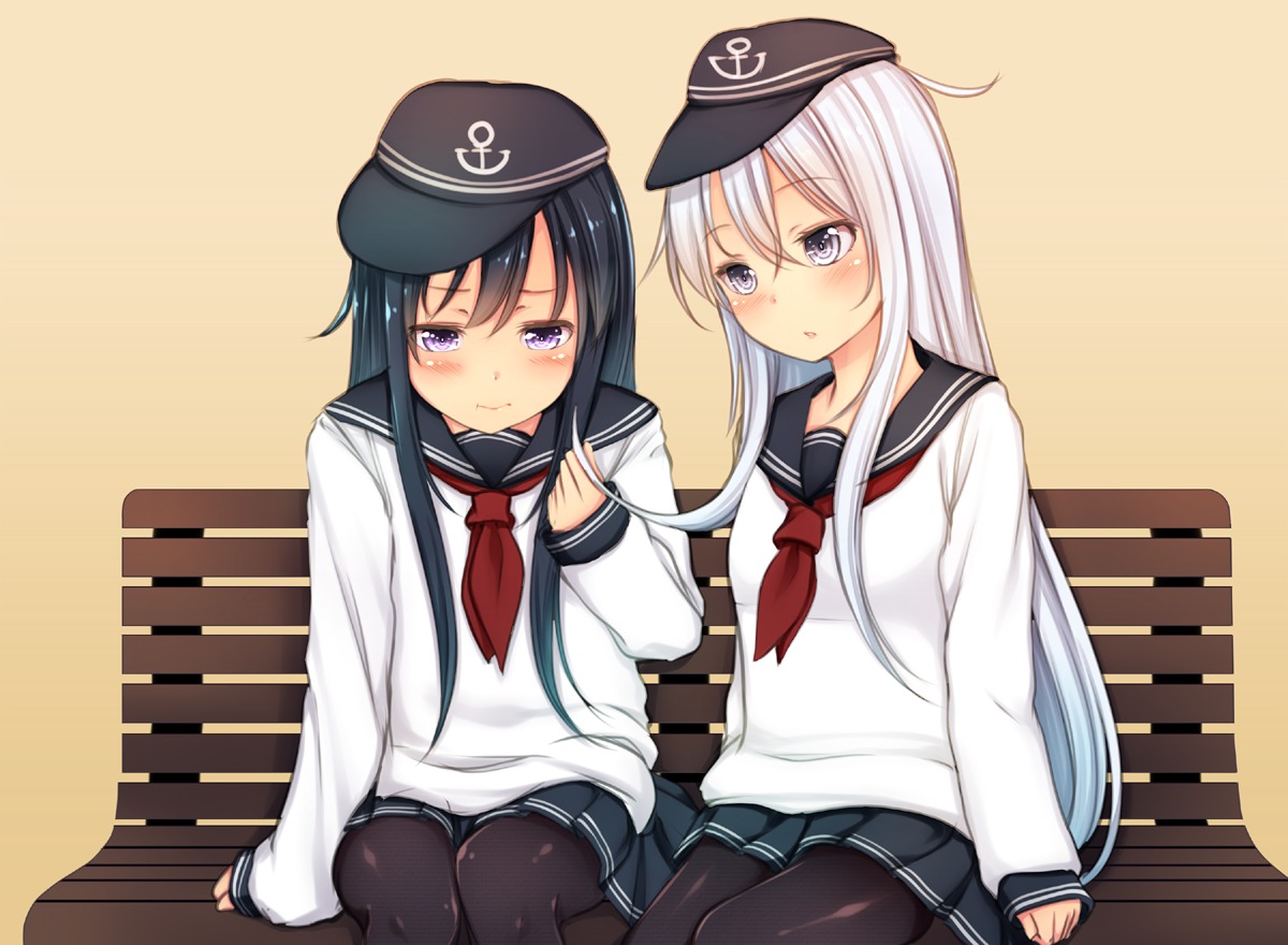akatsuki_(kancolle), hibiki_(kancolle), kantai_collection, kiyomin, pantyhose, seifuku