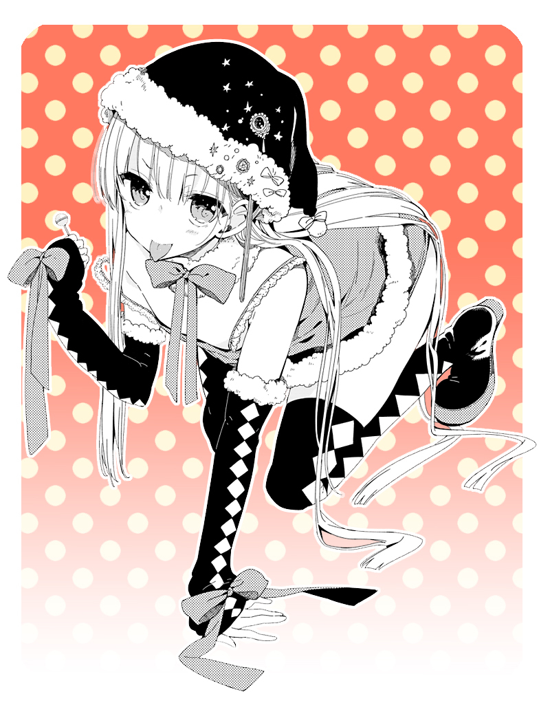 christmas, monochrome, sakiyo_cake, thighhighs, trap