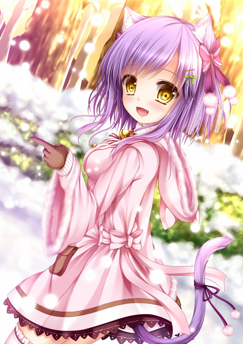 animal_ears, dress, nekomimi, shitou, tail, thighhighs