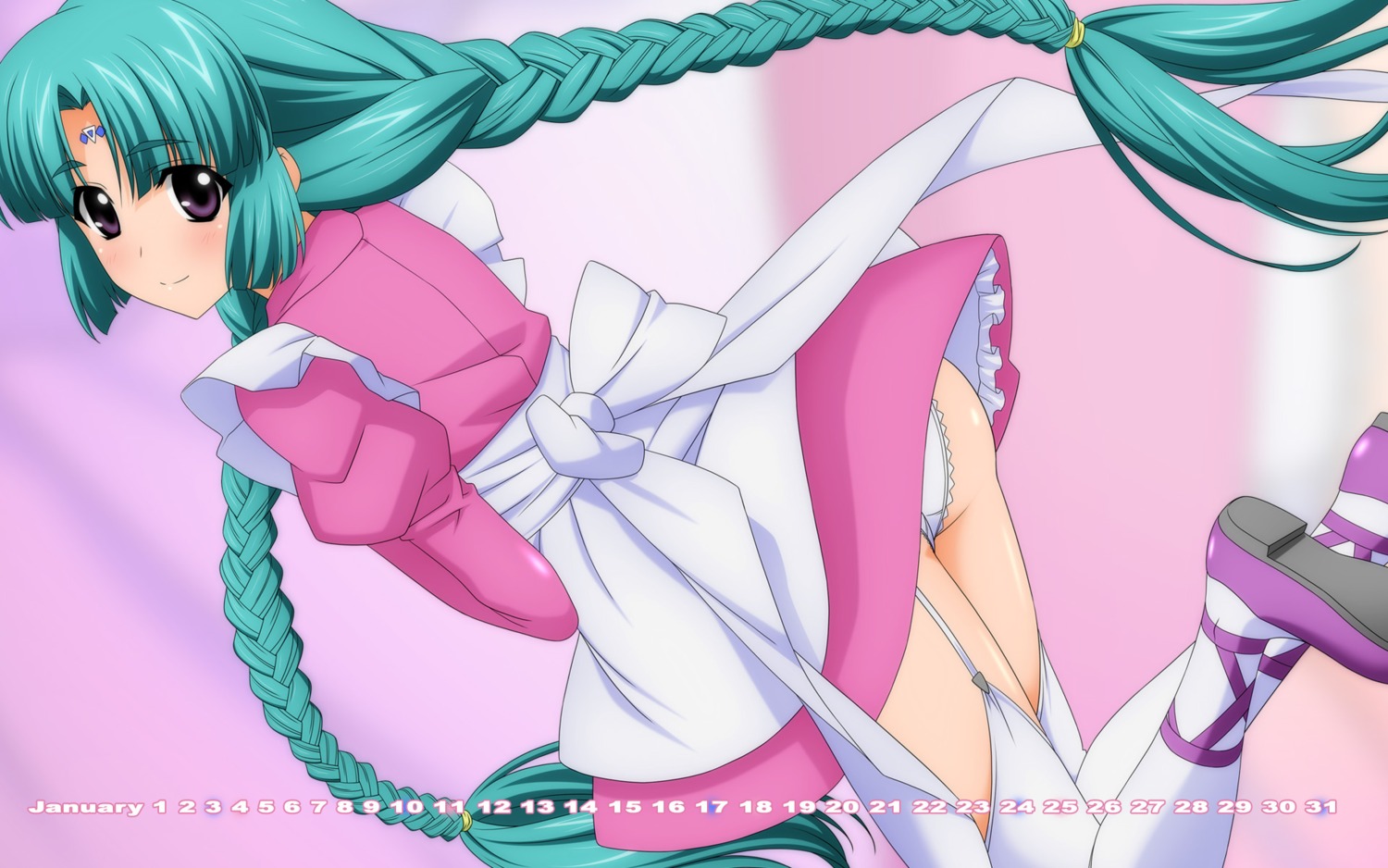 calendar, canal_volphied, lost_universe, maid, over_drive, pantsu, stockings, thighhighs, wa_maid, wallpaper, wave_ride