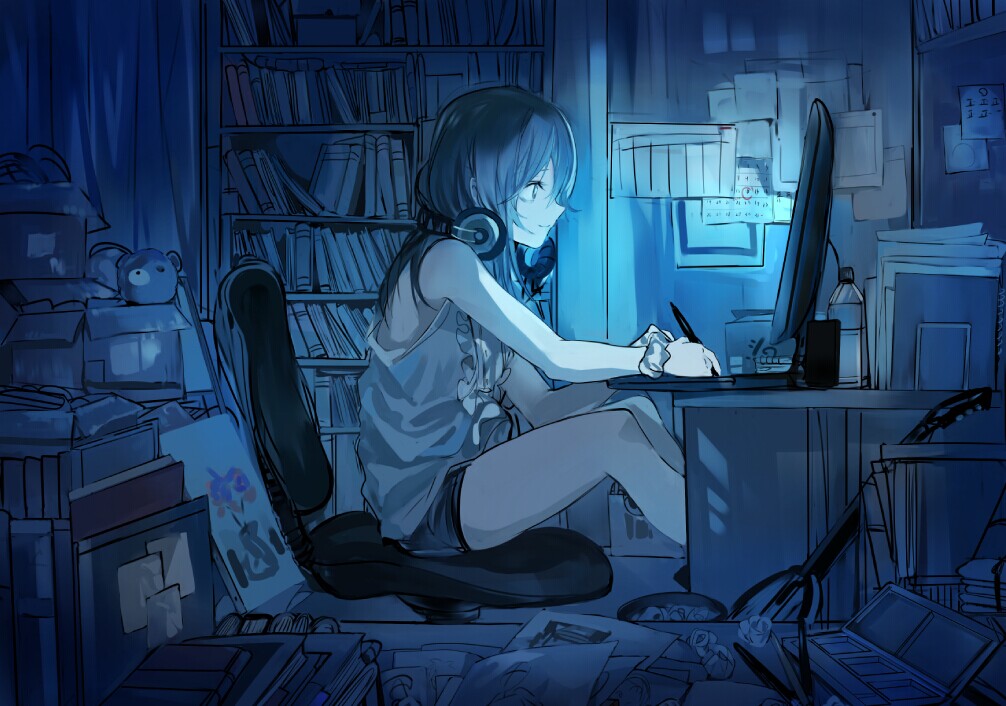 guitar, headphones, ran_(bukeranwu)