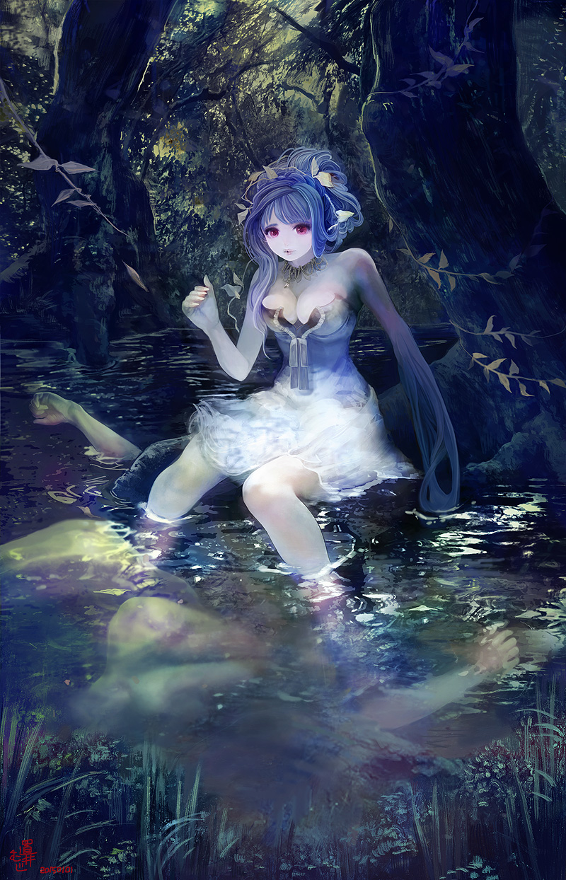 akashiba, cleavage, dress, monster_girl, wet