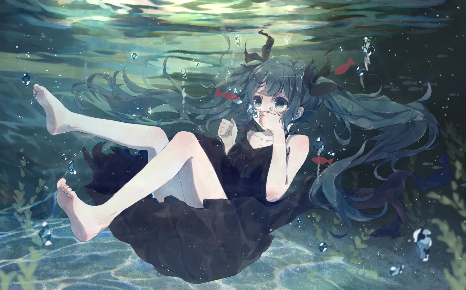 bou_shaku, dress, feet, hatsune_miku, shinkai_shoujo_(vocaloid), vocaloid
