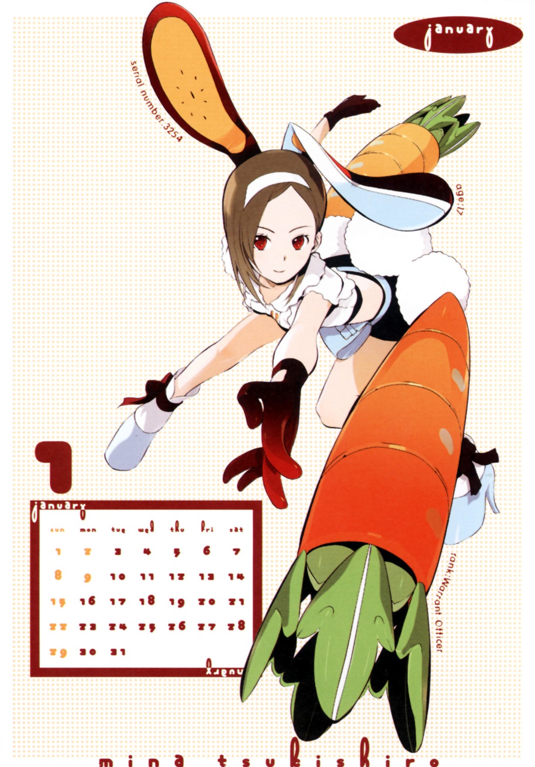 animal_ears, bunny_ears, calendar, getsumen_to_heiki_mina, okama, tail, tsukishiro_mina