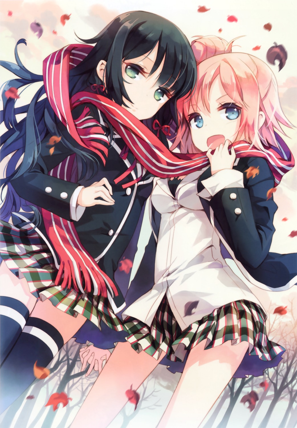 h2so4, island_of_horizon, seifuku, thighhighs, yahari_ore_no_seishun_lovecome_wa_machigatteiru., yuigahama_yui, yukinoshita_yukino