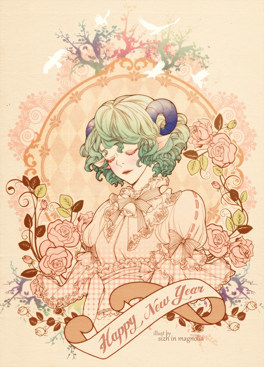 animal_ears, dress, horns, sizh