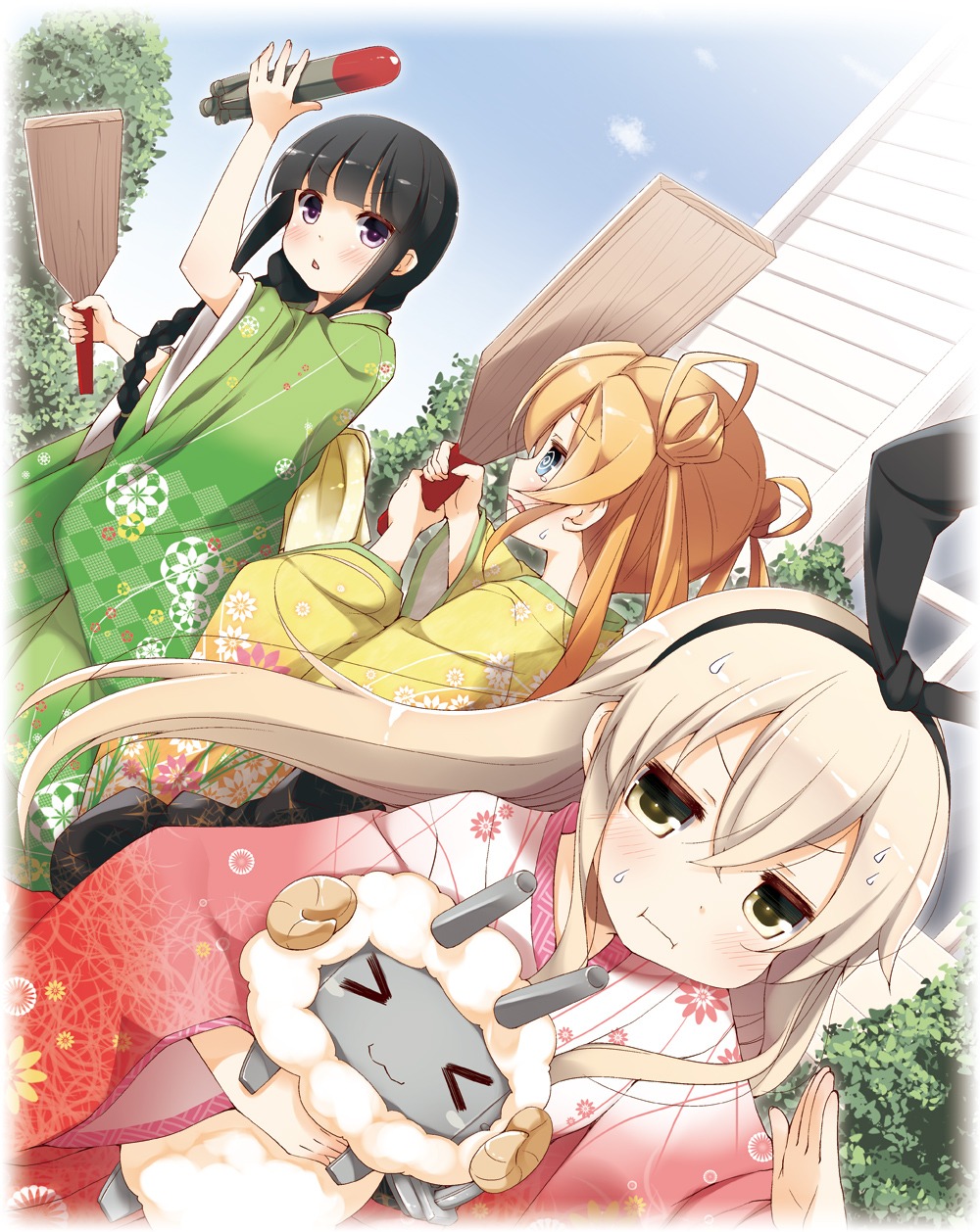 abukuma_(kancolle), japanese_clothes, kantai_collection, kimono, kitakami_(kancolle), rensouhou-chan, shimakaze_(kancolle), yume_no_owari