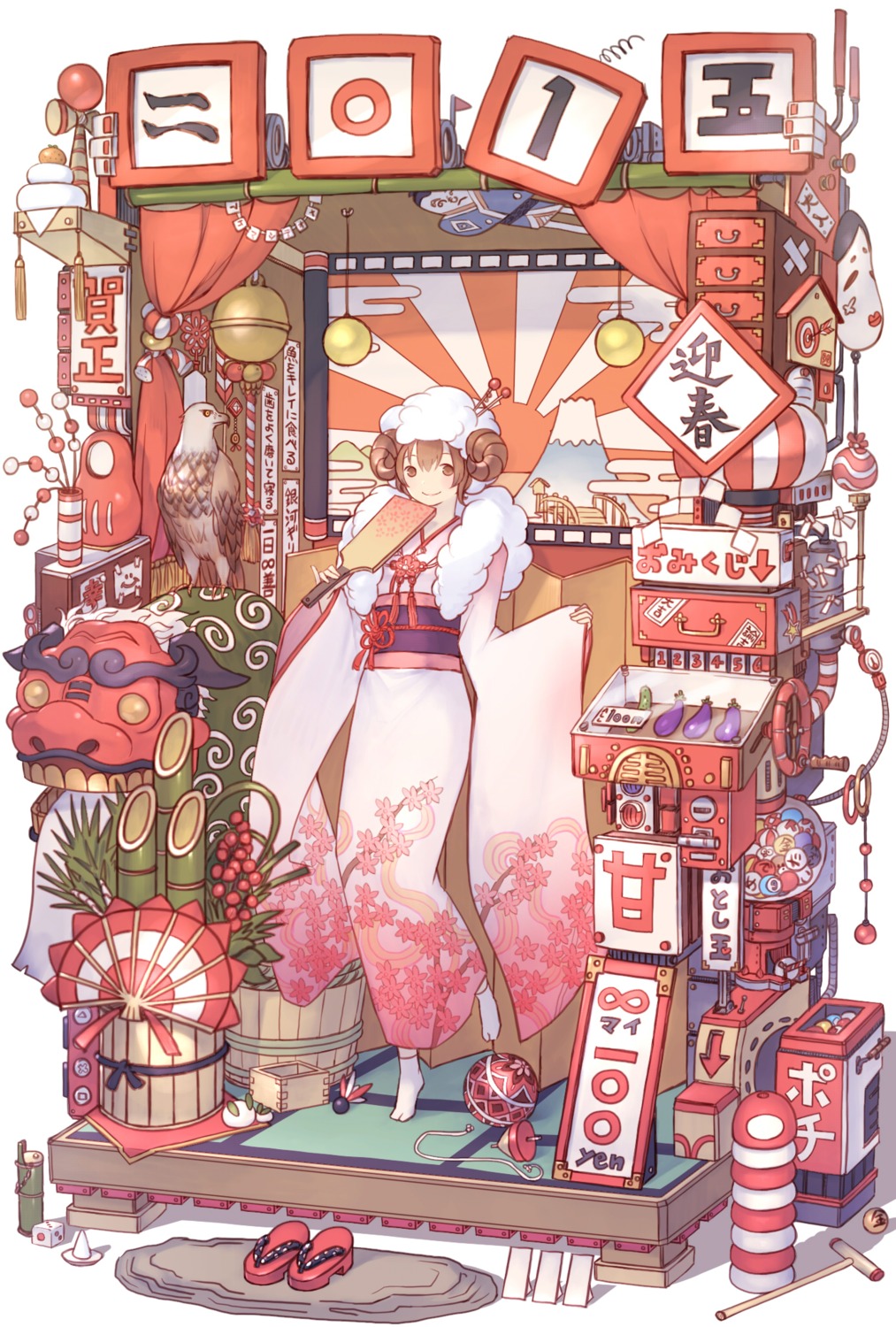 anhiru, horns, kimono