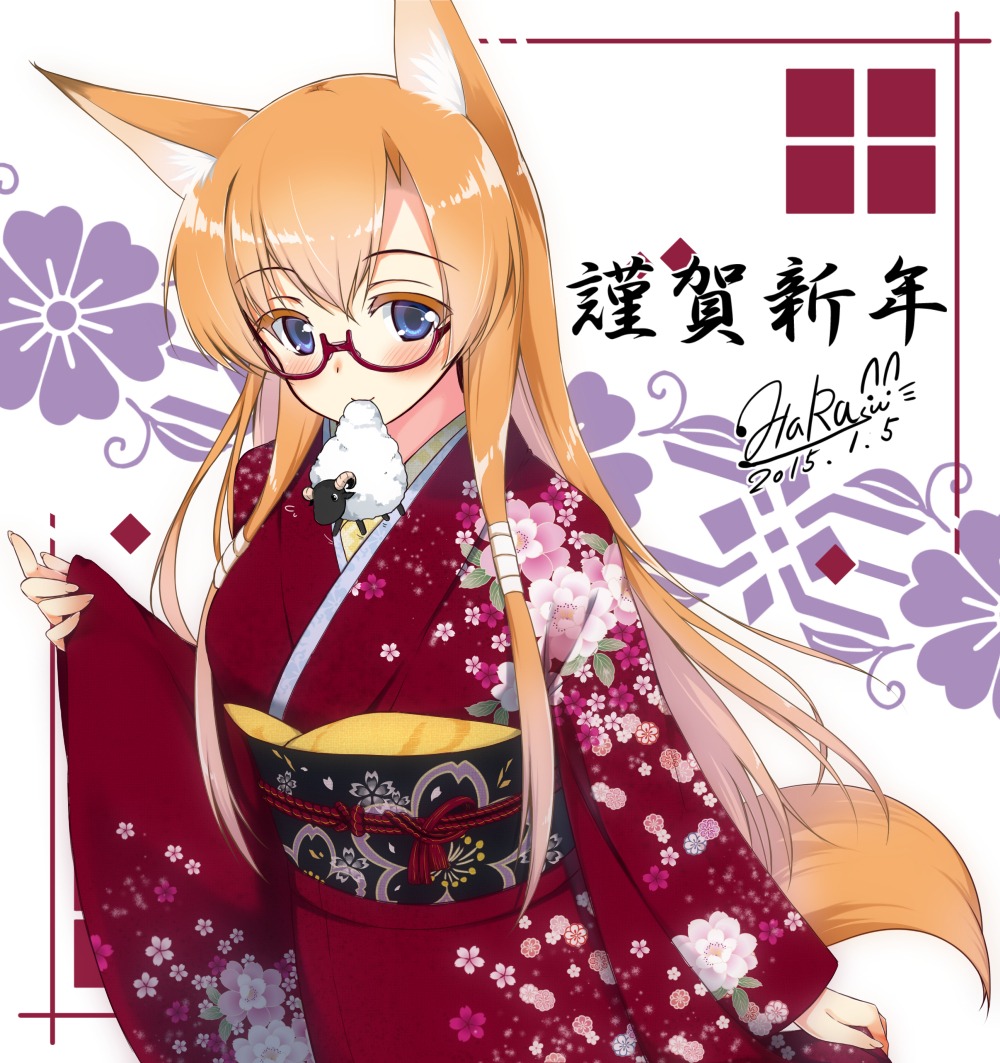 animal_ears, kimono, kitsune, matatabi_haru, megane, tail