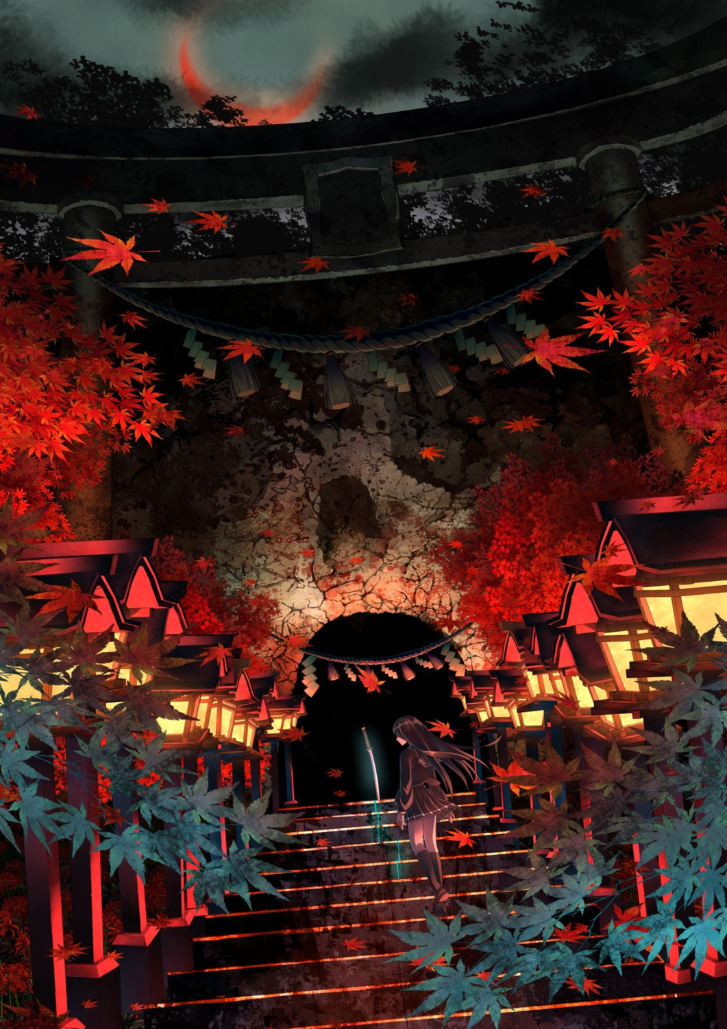 landscape, seifuku, shijuuhachi, sword