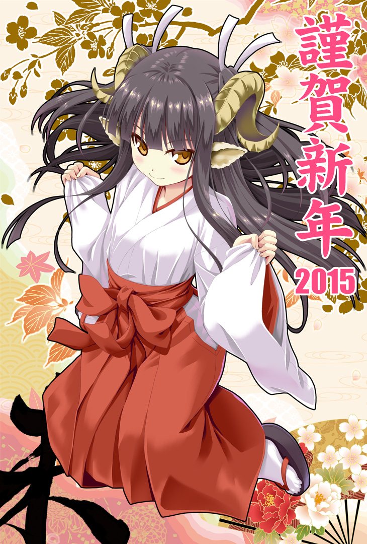 animal_ears, horns, miko, noritama_(gozen)