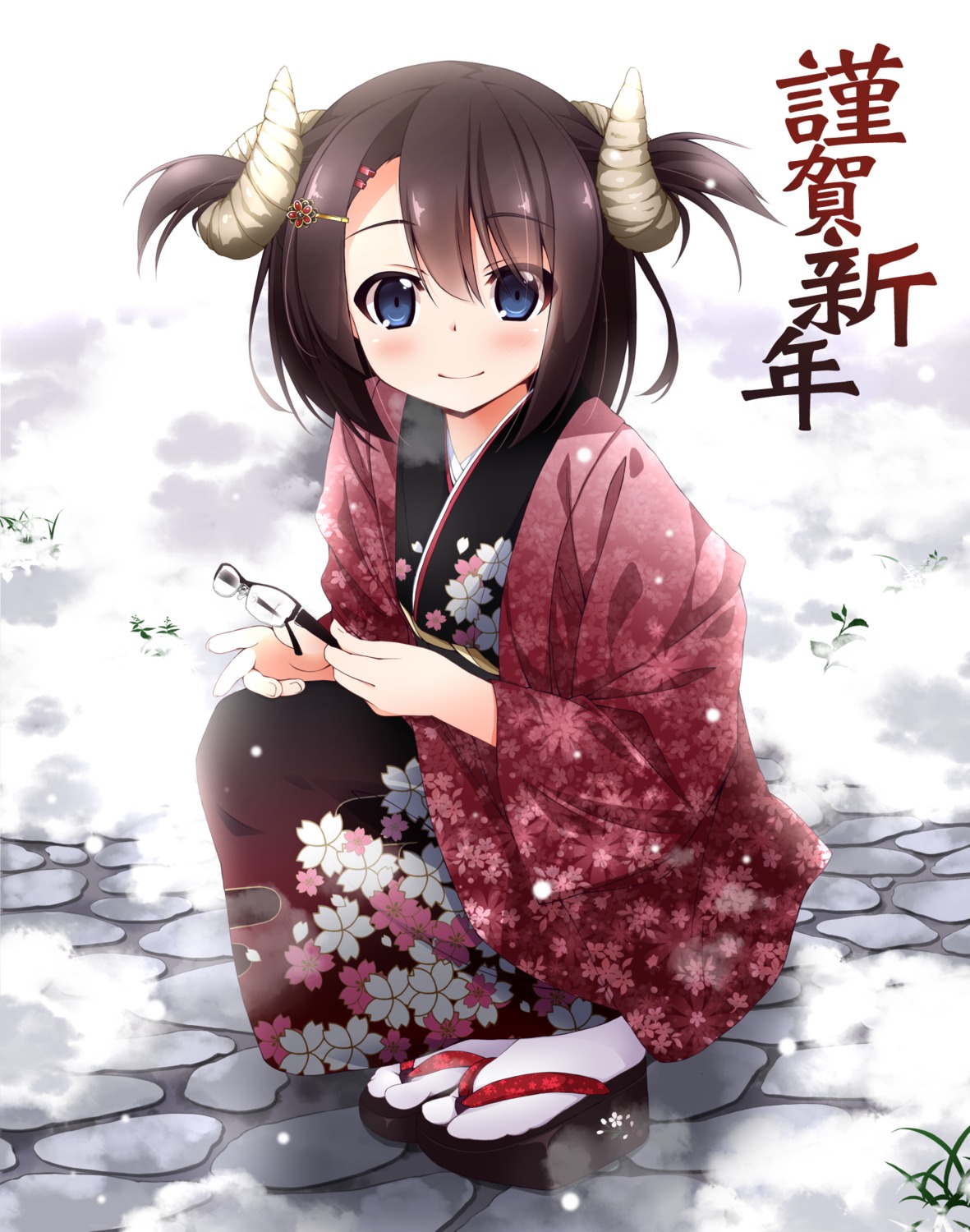 horns, kamisaki_sora, kimono
