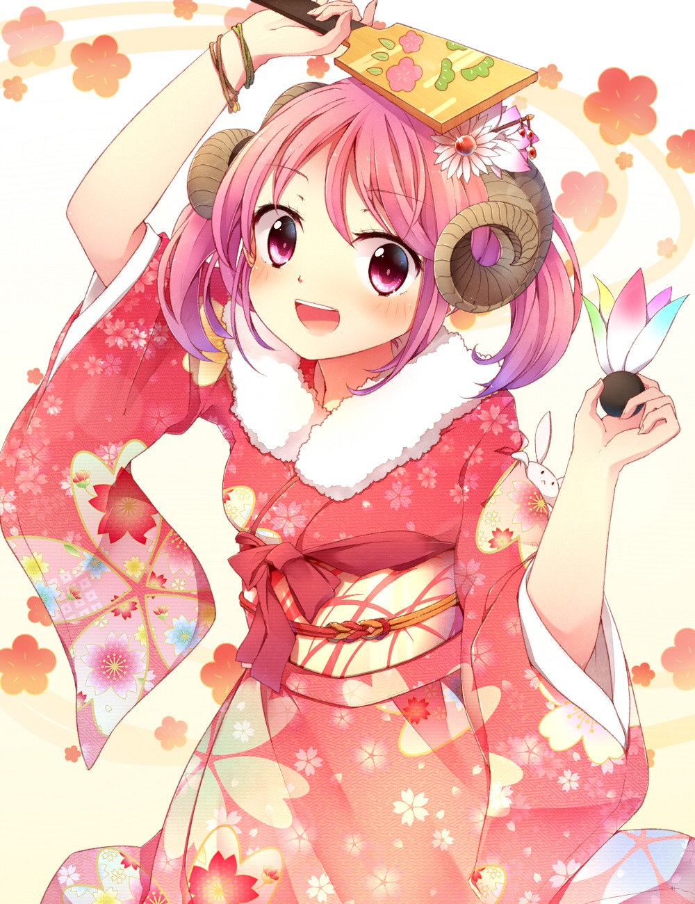 fuuen, horns, kantai_collection, kimono, sazanami_(kancolle)