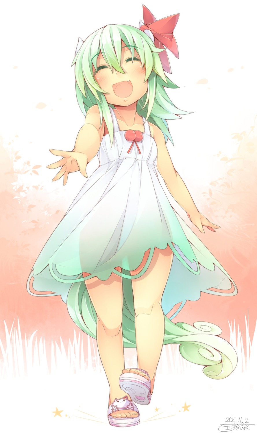 dress, ex_keine, horns, kamishirasawa_keine, kokka_han, summer_dress, tail, touhou