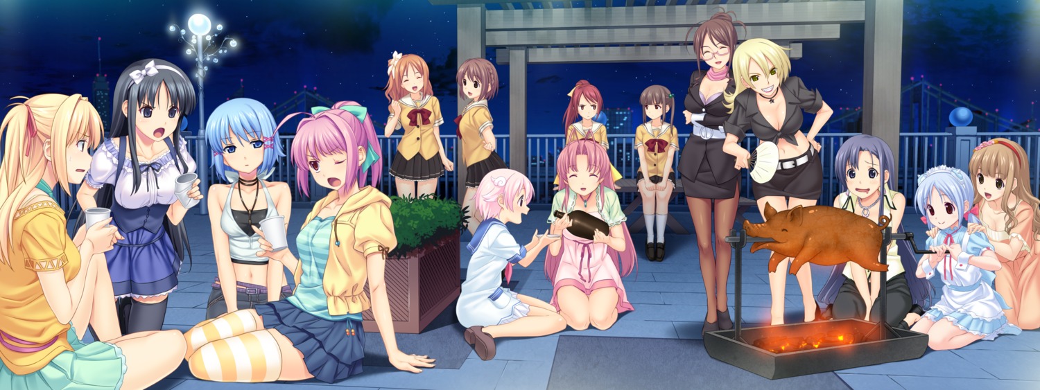 aoi_matsuri, business_suit, cleavage, dress, game_cg, himuro_rikka, hinata_hanabi, koutaro