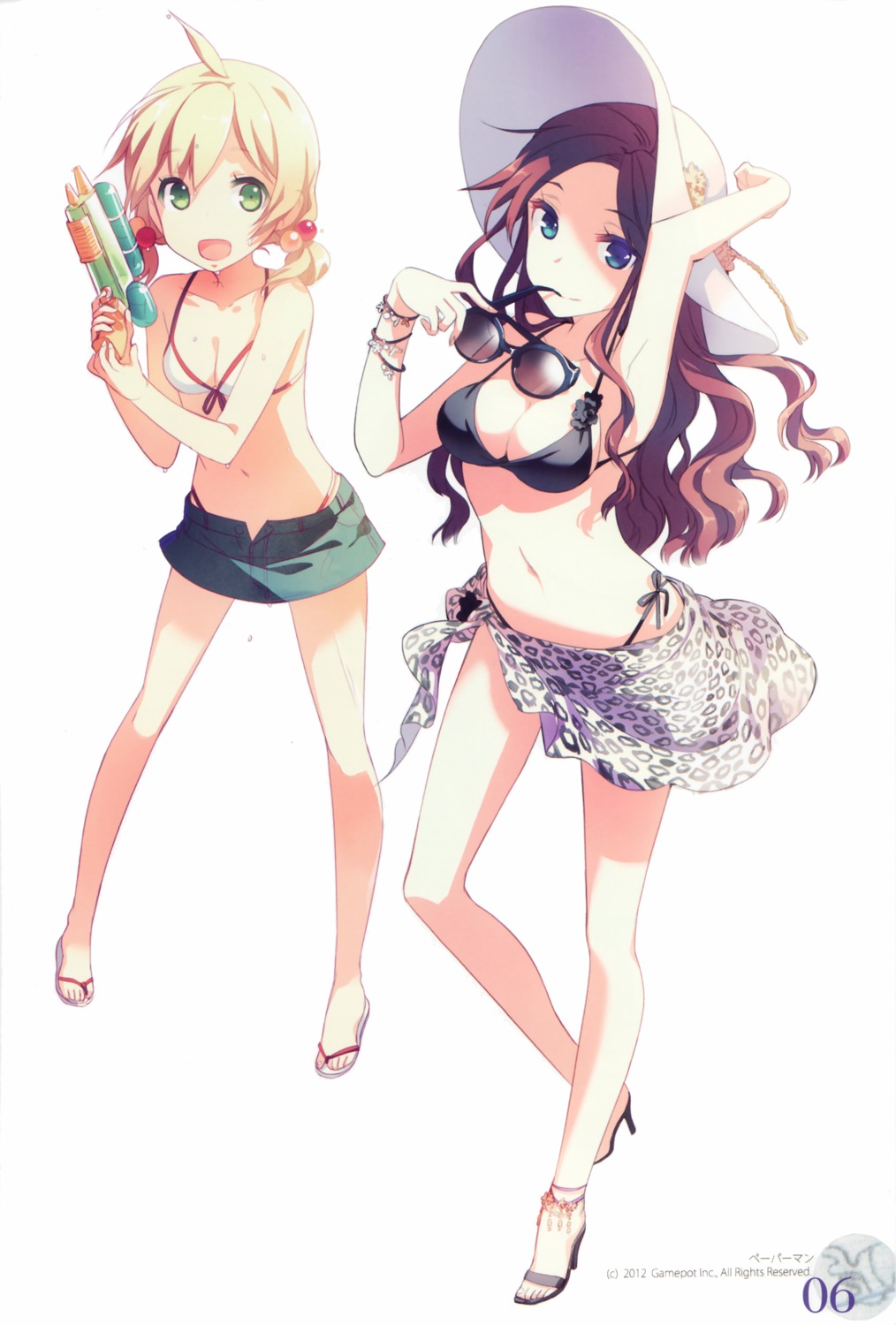 bikini, cleavage, gun, h2so4, heels, island_of_horizon, megane, swimsuits