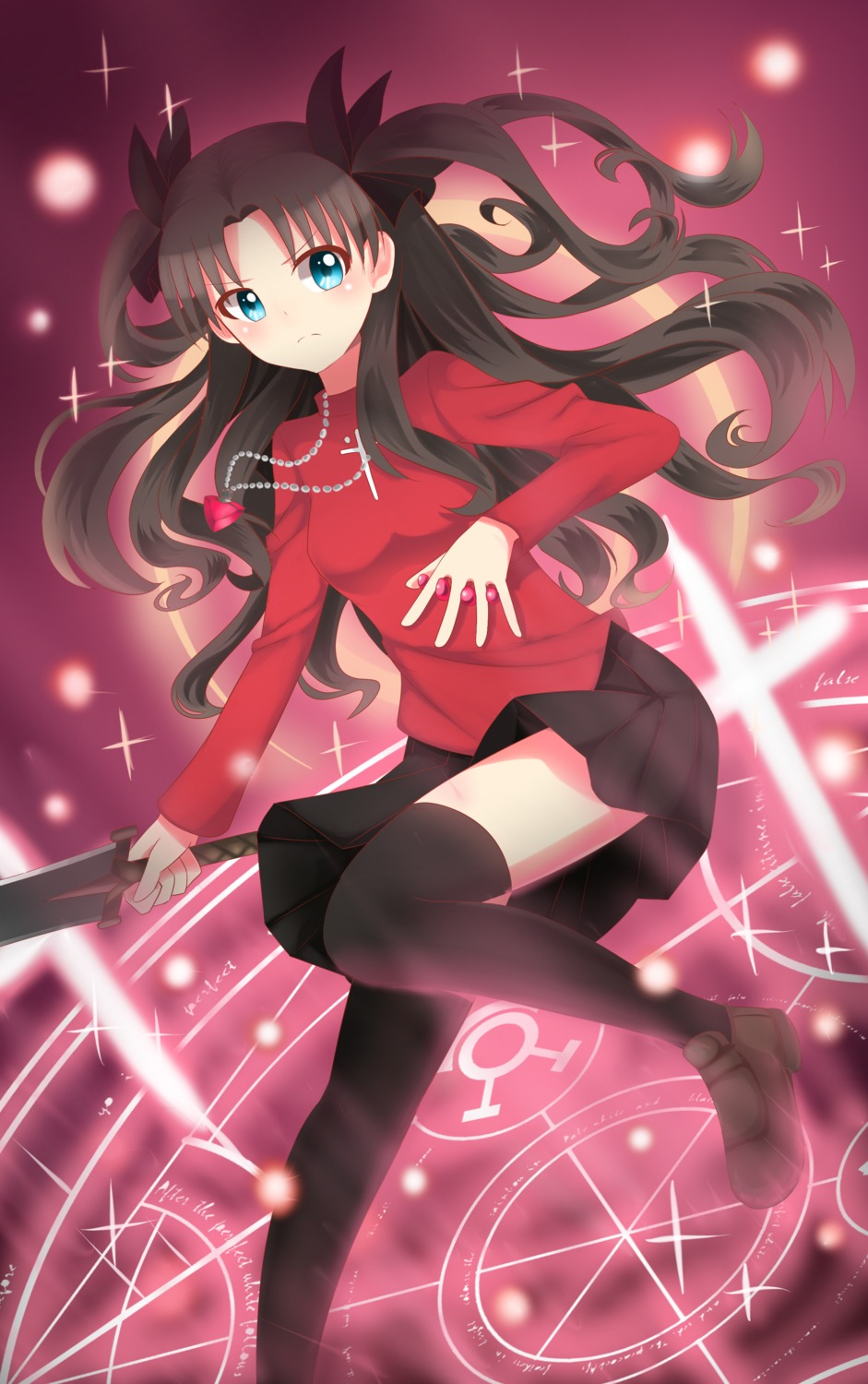 fate/stay_night, hentaki, sword, thighhighs, toosaka_rin