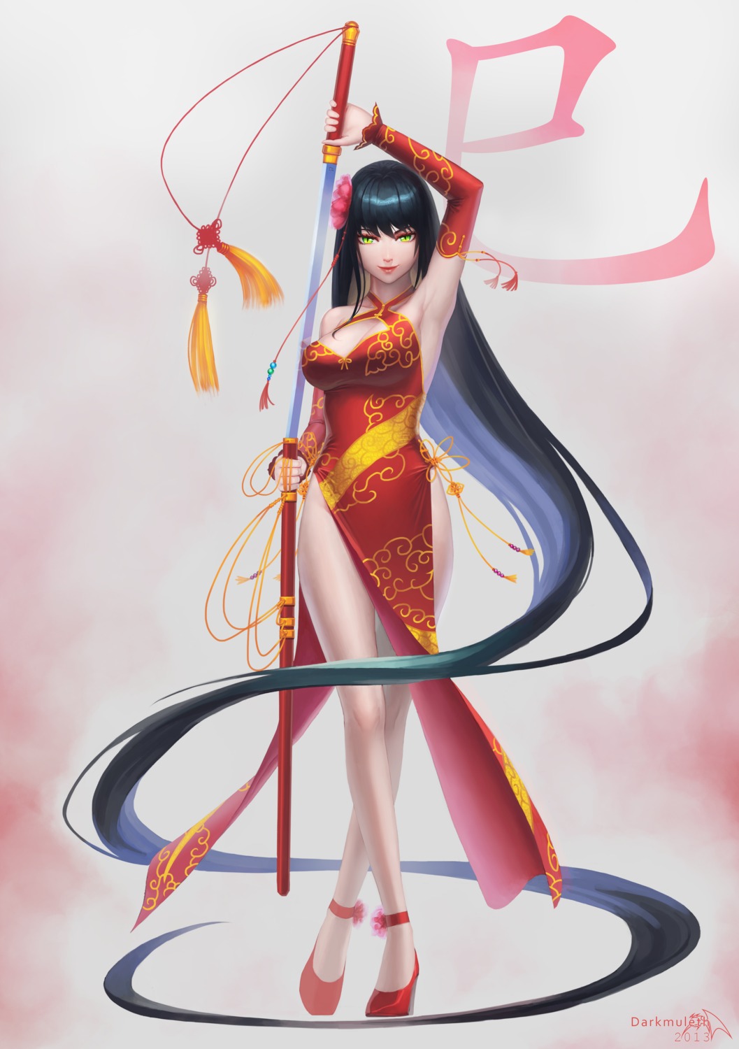chinadress, cleavage, darkmuleth, no_bra, nopan, sword