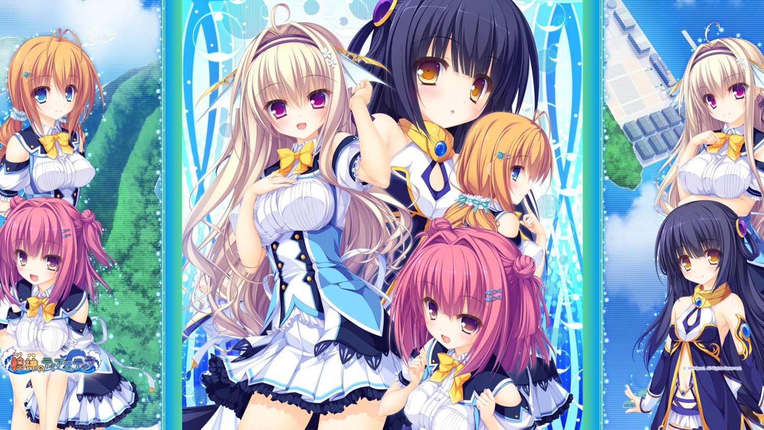 game-style, kamitouno_ena, kujiragami_no_tearstilla, mikagami_mamizu, narumi_marine, riru_whale, seifuku, tenkawa_mitsuki