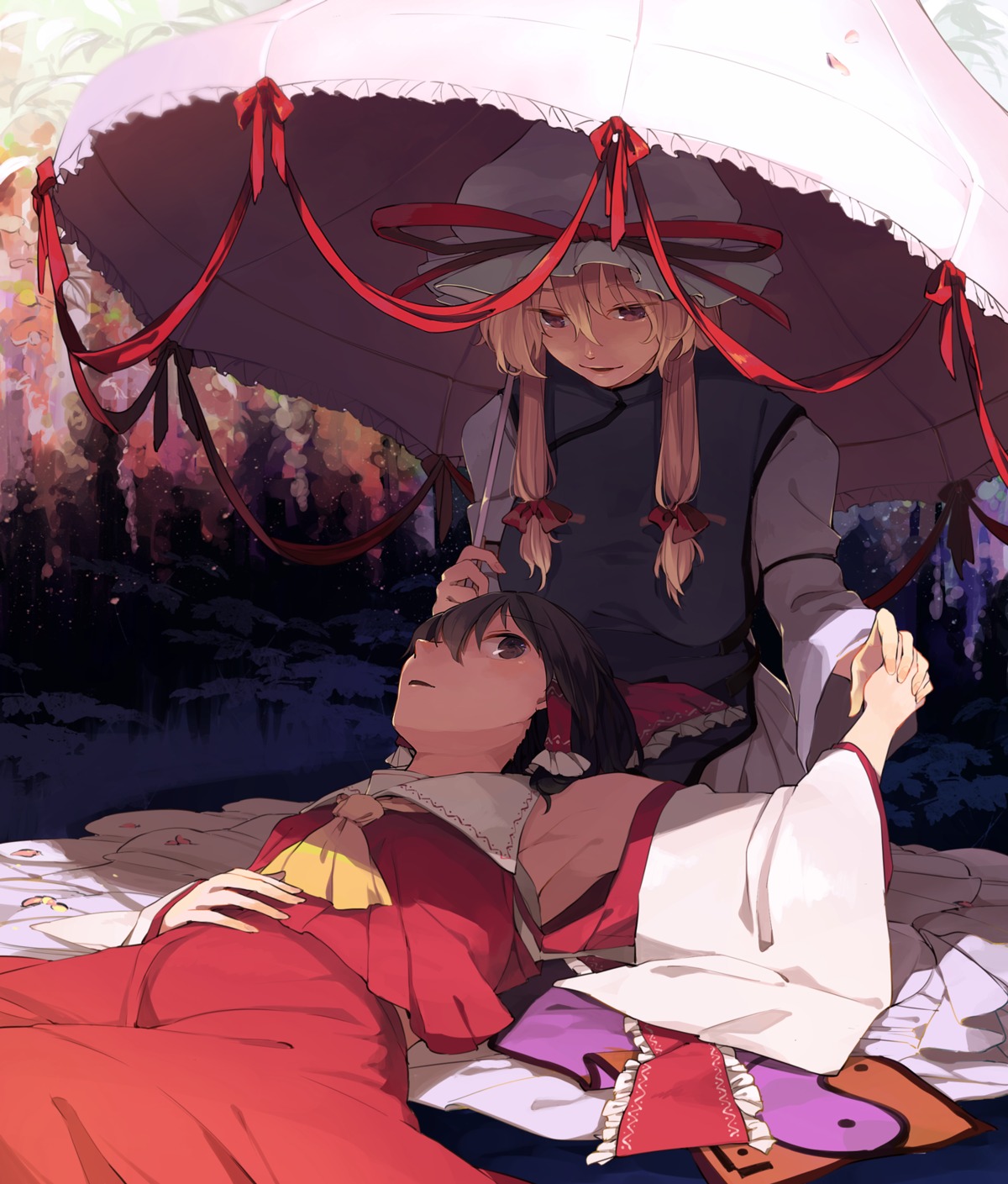 hakurei_reimu, hichiko, touhou, umbrella, yakumo_yukari