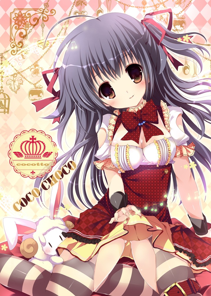 cleavage, cocotto, dress, lolita_fashion, mizusawa_mimori, skirt_lift, stockings, thighhighs