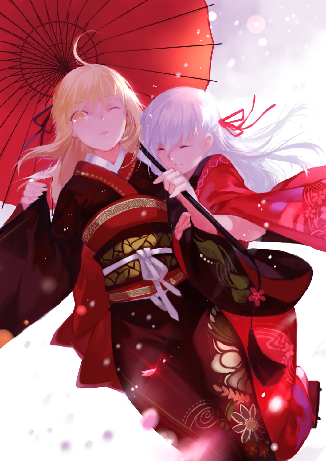 artoria_pendragon_(fate), artoria_pendragon_alter_(fate), fate/stay_night, joseph_lee, kimono, matou_sakura, umbrella