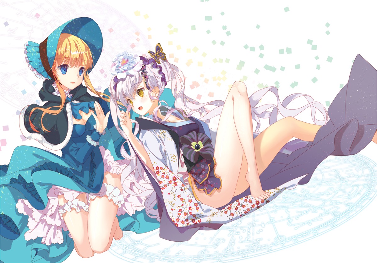 cleavage, dress, feet, garter, kimono, mintchoco, nopan