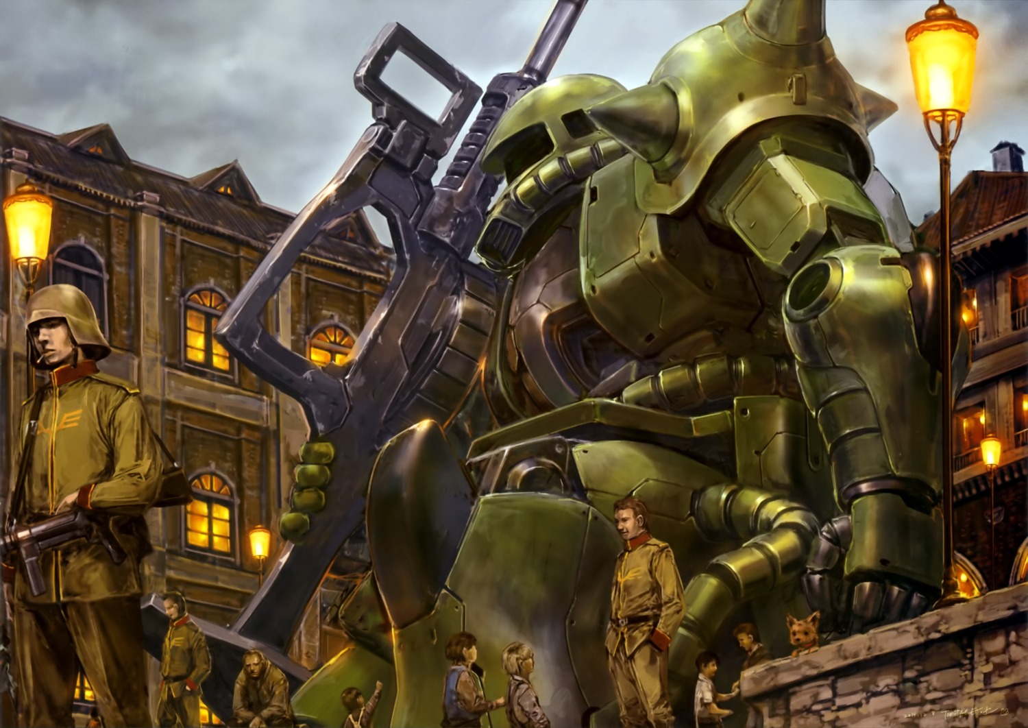 gun, gundam, male, mecha, mobile_suit_gundam, ms-06_zaku_ii, weapon