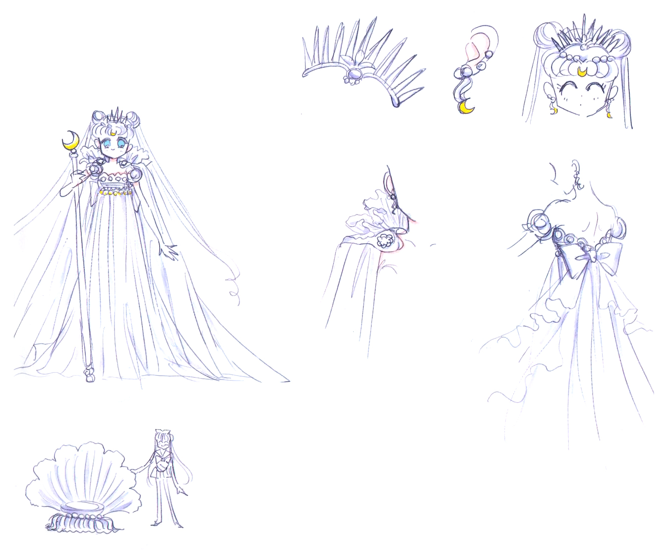 bishoujo_senshi_sailor_moon, chibi, dress, queen_serenity, sketch, takeuchi_naoko