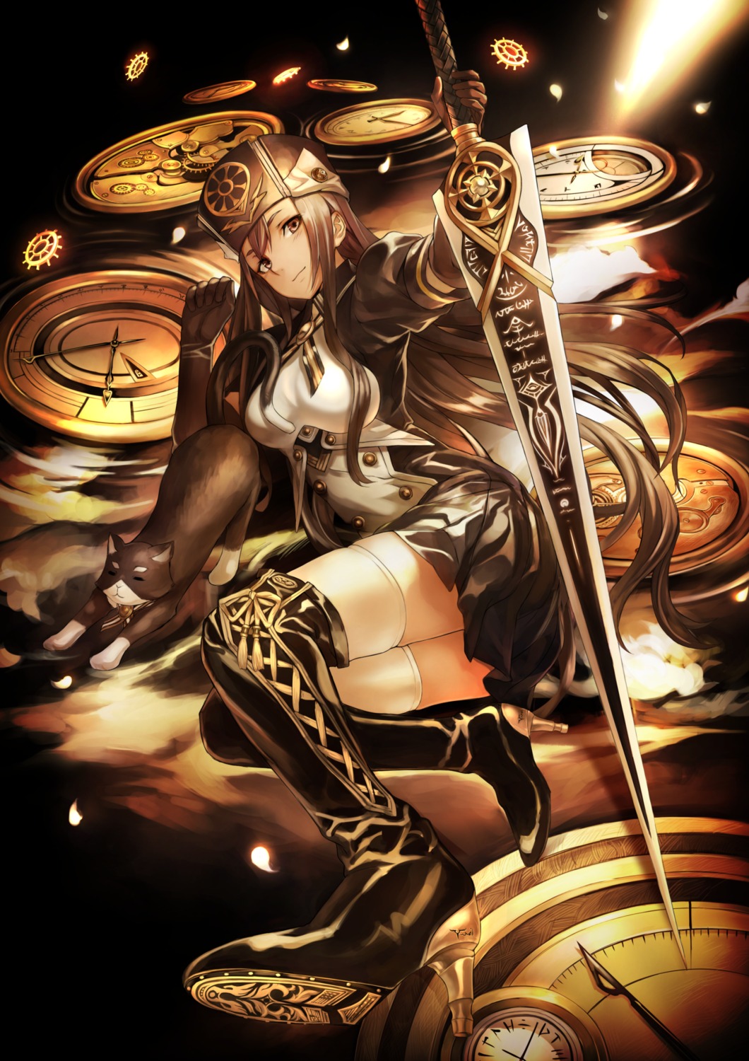 armor, dress, heels, neko, ricci, sword, thighhighs