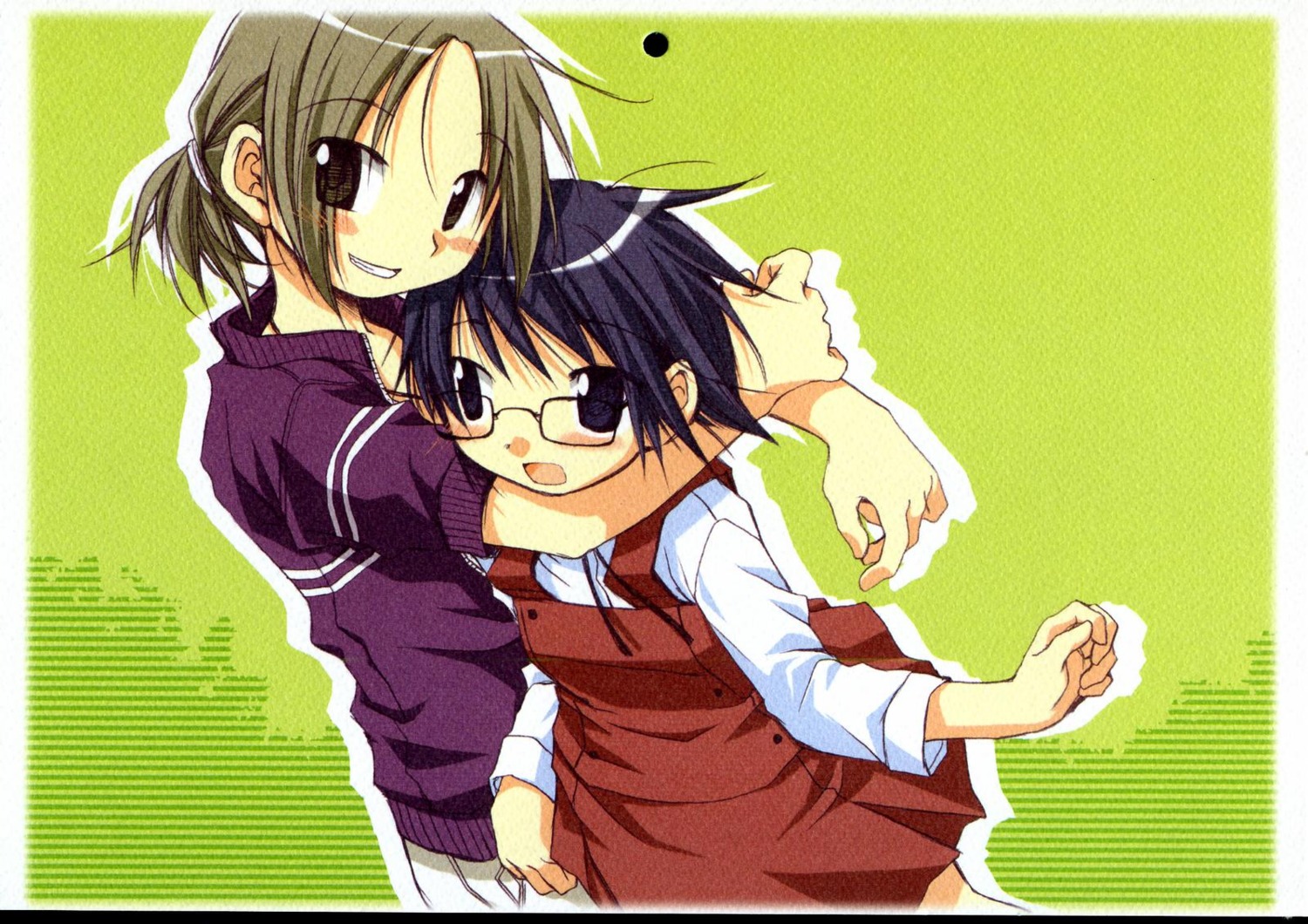 aoki_ume, hidamari_sketch, landlady, megane, sae, seifuku