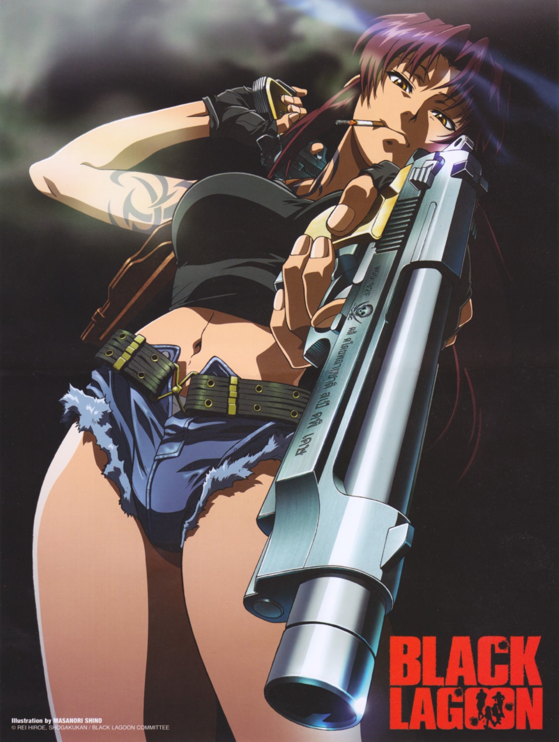 black_lagoon, gun, shino_masanori, smoking, tattoo