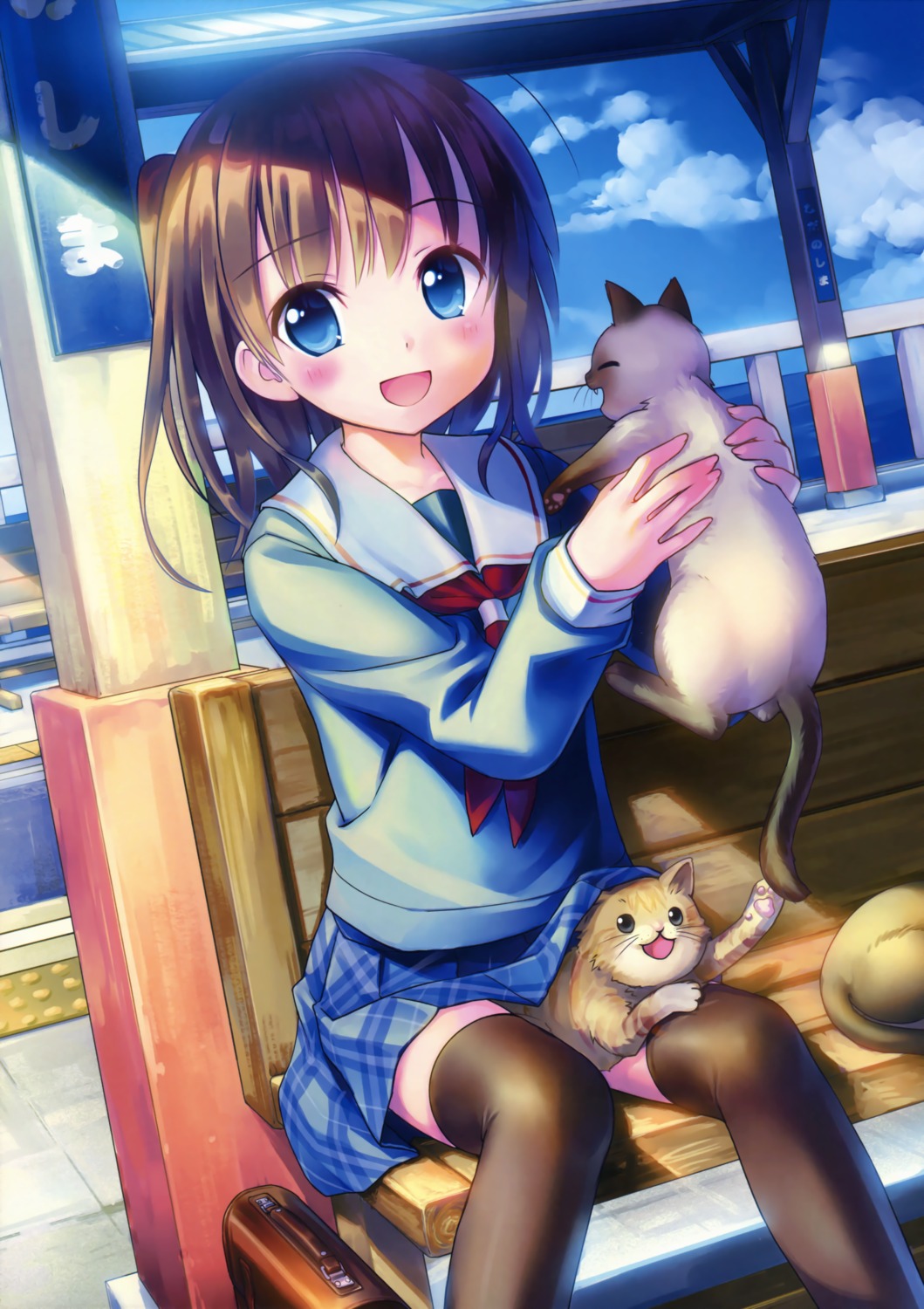 kogemashita, neko, seifuku, takoyaki, thighhighs