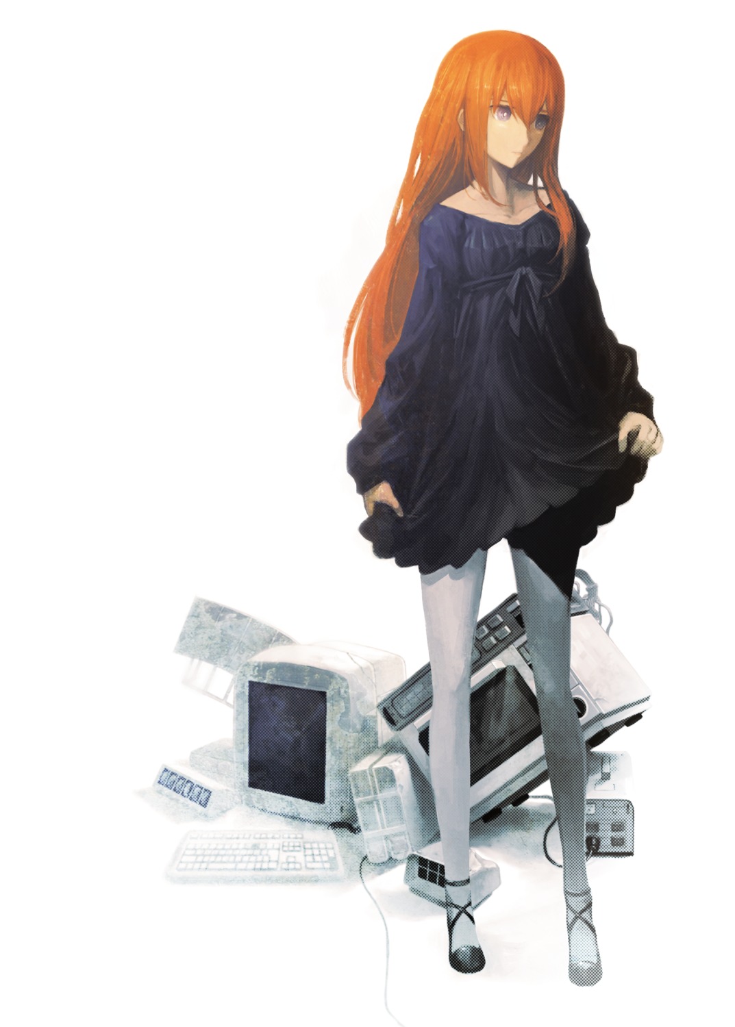 dress, huke, makise_kurisu, pantyhose, skirt_lift, steins;gate